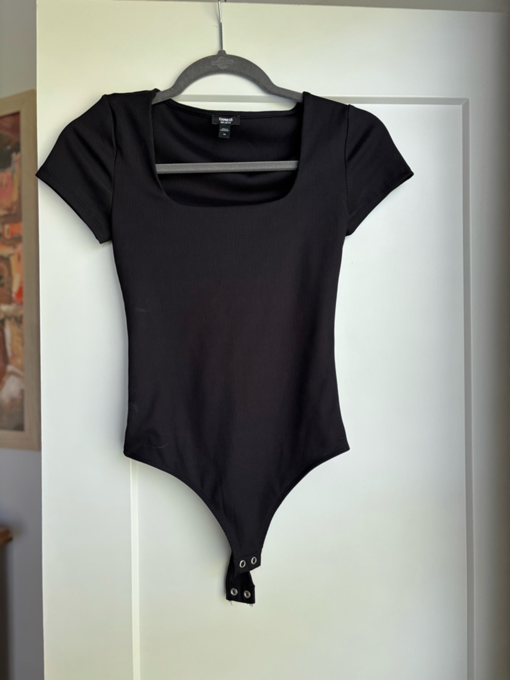 Express Black Ribbed Scoop-Neck Short Sleeve Bodysuit